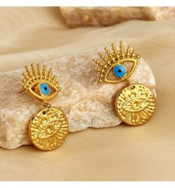 BOUCLE D OREILLE ACIER DORE  OEIL