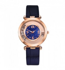MONTRE NONAME BRACELET NOIR CADRAN  BLEU ET OR ROSE AVEC OXYDE 