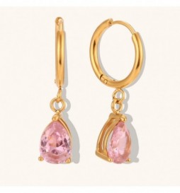 BOUCLE D OREILLE ACIER DORE CREOLE ROSE