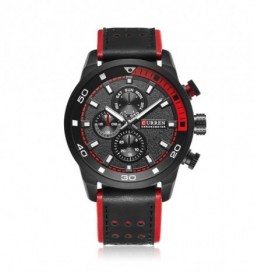 MONTRE CURREN 8250 ACIER NOIR ET ROUGE