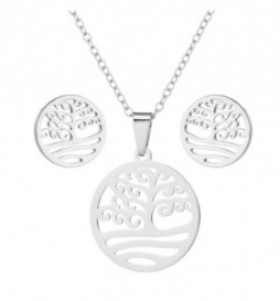 COLLIER ARBRE DE VIE AVEC BOUCLE D OREILLE ACIER