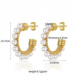 BOUCLE D OREILLE ACIER DORE CREOLE PERLE