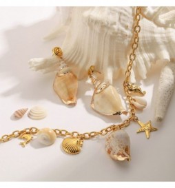 BOUCLE D OREILLE ACIER DORE COQUILLAGE