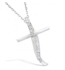 PENDENTIF EN ARGENT MASSIF  925 RHODIE  CROIX AVEC OXYDES