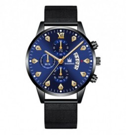 MONTRE SHAARMS NOIR ET BLEU OR  AVEC DATE