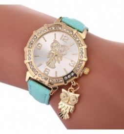 MONTRE BLEU  ET METAL DORE HIBOU