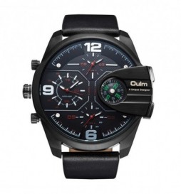 MONTRE OULM 3790 NOIR AIGUILLES ROUGE  MULTIFONCTION A FUSEAUX HORAIRES MULTIPLES