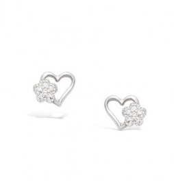 BOUCLE DOREILLES EN ARGENT 925 RHODIE COEUR ET FLEUR 