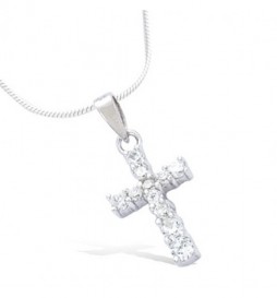 PENDENTIF EN ARGENT MASSIF  925 RHODIE  CROIX AVEC OXYDES