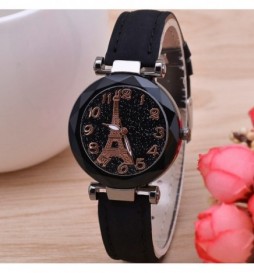 MONTRE TOUR EIFFEL NOIR OR ROSE