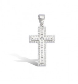 PENDENTIF EN ARGENT MASSIF  925 RHODIE  CROIX AVEC OXYDES