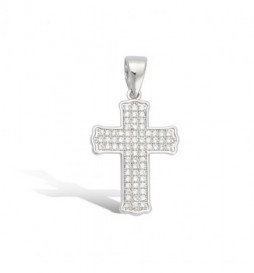 PENDENTIF EN ARGENT MASSIF  925 RHODIE  CROIX AVEC OXYDES