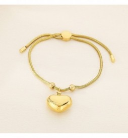 BRACELET ACIER DORE  MAILLE SERPENT COEUR