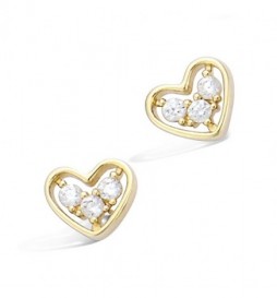 BOUCLE DOREILLES EN PLAQUE OR COEUR AJOURE AVEC TROIS OXYDES