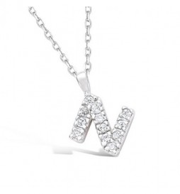 PENDENTIF EN ARGENT MASSIF  925 RHODIE  LETTRE N 