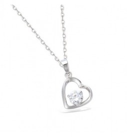 PENDENTIF EN ARGENT 925 RHODIE COEUR EVIDE AVEC UN OXYDE
