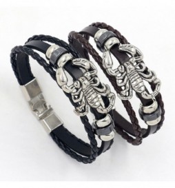 BRACELET CUIR ET ACIER NOIR SCORPION 