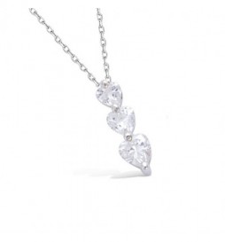 PENDENTIF EN ARGENT 925 RHODIE TRIPLE COEUR EN OXYDE