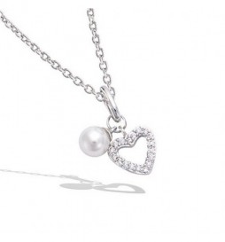 PENDENTIF EN ARGENT 925 RHODIE COEUR EN OXYDE AVEC PERLE SYNTHETIQUE
