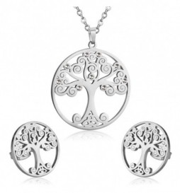 COFFRET COLLIER ARBREDE VIE OXYDE AVEC BOUCLE D OREILLE ACIER