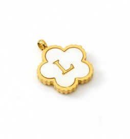 PENDENTIF ACIER FLEUR LETTRE L METAL DORE