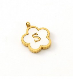 PENDENTIF ACIER FLEUR LETTRE S METAL DORE