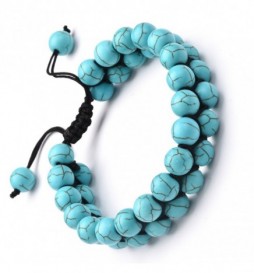 BRACELET WOVEN BALL DOUBLE  PIERRES DE GEMME TURQUOISE