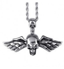 PENDENTIF ACIER TETE DE MORT AVEC AILES