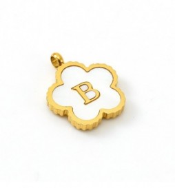 PENDENTIF ACIER FLEUR LETTRE B METAL DORE