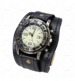 MONTRE NONAME BRACELET NOIR LARGE CADRAN JAUNE