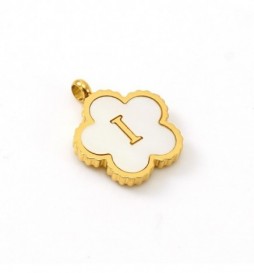 PENDENTIF ACIER FLEUR LETTRE I METAL DORE