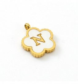 PENDENTIF ACIER FLEUR LETTRE N METAL DORE