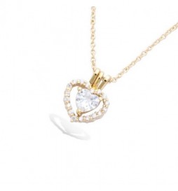 PENDENTIF EN PLAQUE OR  COEUR EVIDE AVEC OXYDES ET SOLITAIRE