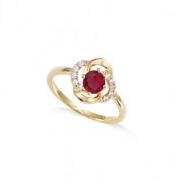 T60 BAGUE EN PLAQUE OR FLEUR ROUGE  TAILLE 60