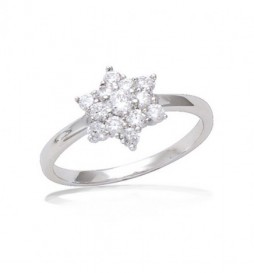 T56 BAGUE EN ARGENT 925 RHODIE FLEUR OXYDES BLANCS TAILLE 56