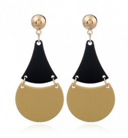 BOUCLE D OREILLE ACIER DORE ET NOIR