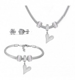 COLLIER COEUR AVEC BRACELET ET CLOU OXYDE