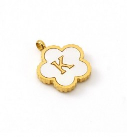 PENDENTIF ACIER FLEUR LETTRE K METAL DORE