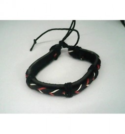 BRACELET EN CUIR  CORDE  TRESSE NOIR ET ROUGE 