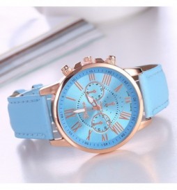 MONTRE GENEVA BLEU CADRAN BLEU CHIFFRE OR  ROSE