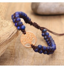 BRACELET AGATE ET LAPIS LAZULI ARBRE DE VIE DORE