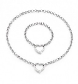 COLLIER GROSSE MAILLE COEUR AVEC BRACELET ACIER