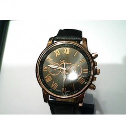 MONTRE GENEVA NOIR CADRAN NOIR CHIFFRE OR  ROSE