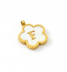 PENDENTIF ACIER FLEUR LETTRE F METAL DORE