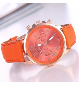 MONTRE GENEVA ORANGE CADRAN ORANGE CHIFFRE OR  ROSE