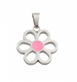 PENDENTIF ACIER FLEUR ROSE