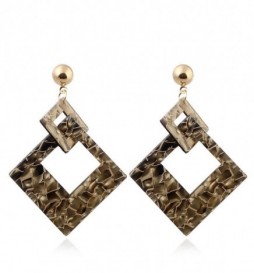 BOUCLE D OREILLE ACIER DORE  CARRE LEOPARD KAKI
