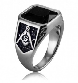 BAGUE ACIER PIERRE NOIR TAILLE 62