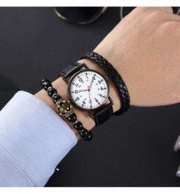 MONTRE NONAME BRACELET NOIR CADRAN BLANC AVEC BRACELET PERLE 