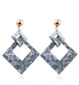 BOUCLE D OREILLE ACIER DORE  CARRE LEOPARD BLEU